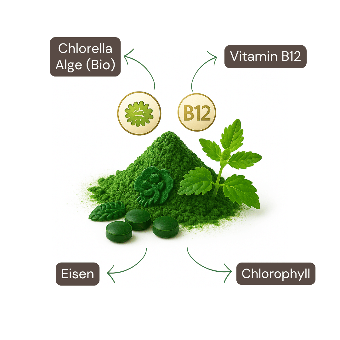 Inhaltsstoffe der Bio Chlorella Tabletten – Chlorophyll, Eisen und Vitamin B12